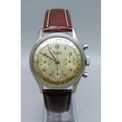 1049 - A 1940s Breitling Premier hand wound two button chronograph wristwatch, original dial, stainless ste... 