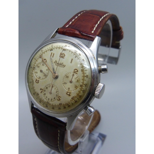 1049 - A 1940s Breitling Premier hand wound two button chronograph wristwatch, original dial, stainless ste... 