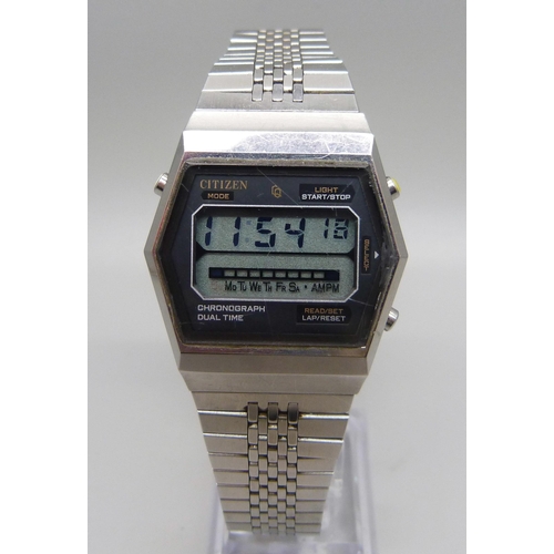 1050 - A Citizen 59-1017 dual time chronograph vintage LCD digital wristwatch, circa 1979