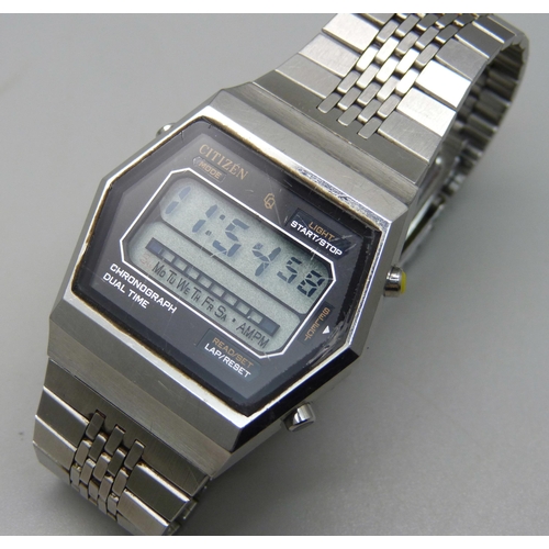 1050 - A Citizen 59-1017 dual time chronograph vintage LCD digital wristwatch, circa 1979