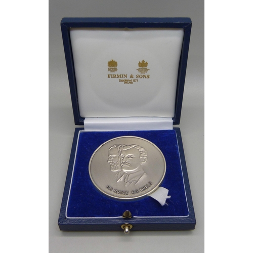 1061 - A silver long service medallion issued by Rolls-Royce, engraved 41 Years of Outstanding Service, Bir... 