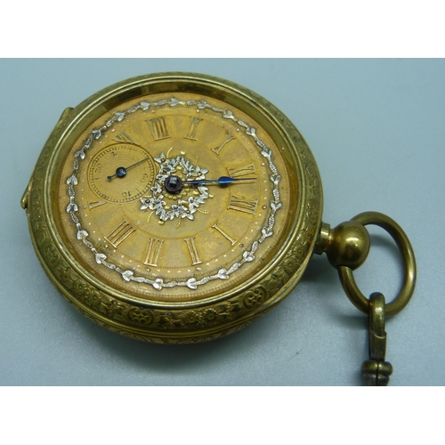 1064 - An early 20th Century Swiss made pocket watch in gold tone case, the inner case marked Awarded 6 Pri... 