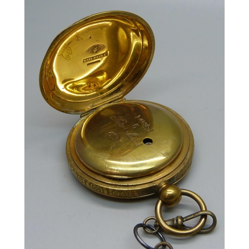 1064 - An early 20th Century Swiss made pocket watch in gold tone case, the inner case marked Awarded 6 Pri... 