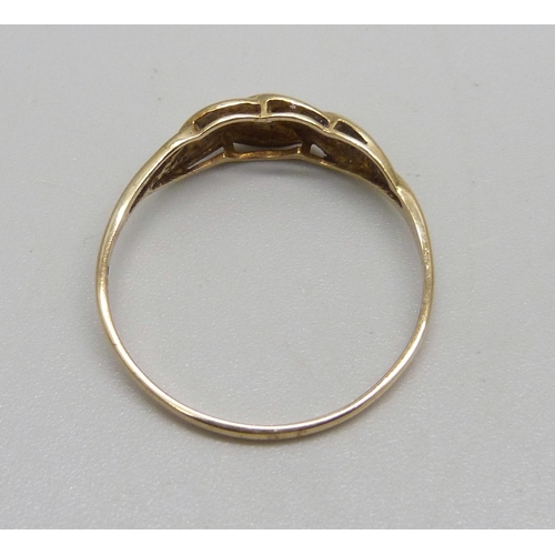 1071 - A 9ct gold knot design ring, 1.5g, X