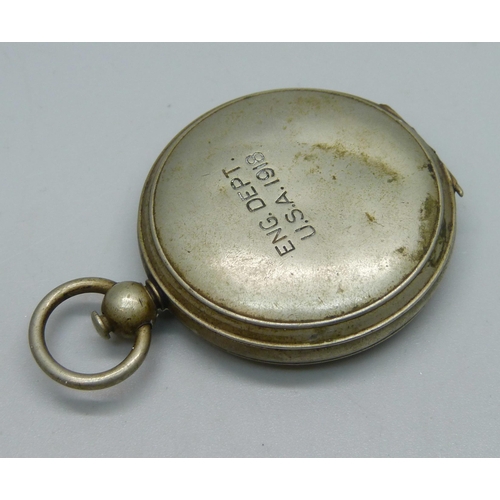 1078 - A WWI American compass, the case engraved ENG. DEPT. U.S.A 1918