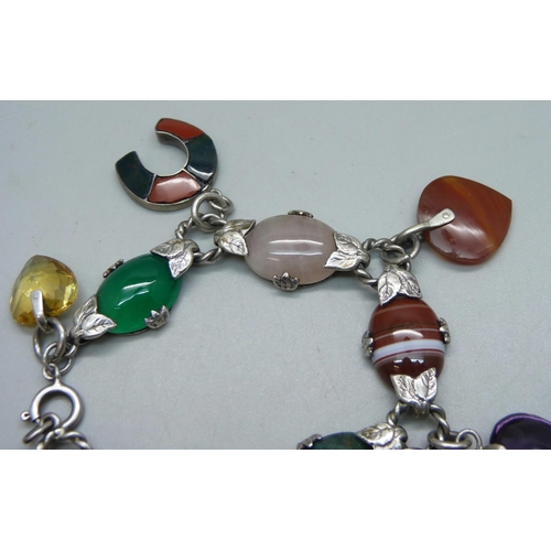 1110 - A Scottish silver and hard stone set bracelet, 44g, 19cm