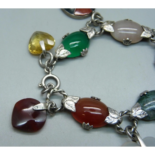 1110 - A Scottish silver and hard stone set bracelet, 44g, 19cm