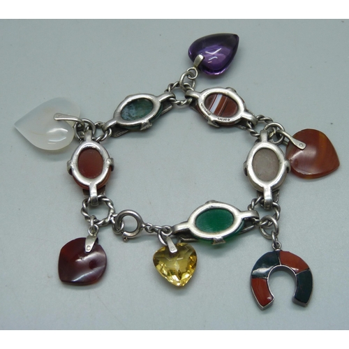 1110 - A Scottish silver and hard stone set bracelet, 44g, 19cm