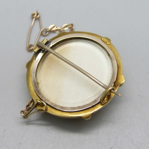 1118 - A 15ct gold and diamond set brooch, a/f, damage/repair near hinge, 7.4g, 2.9cm, with fitted case