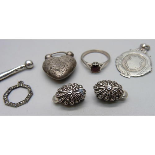 1119 - A collection of silver and white metal jewellery including a pair of silver clip on earrings, silver... 