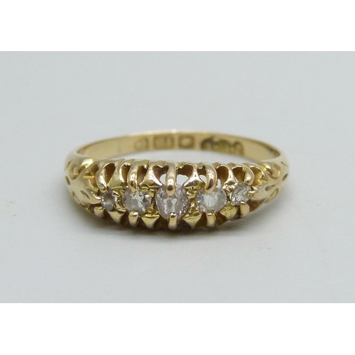 1133 - An 18ct gold, five stone diamond ring, 2.4g, K