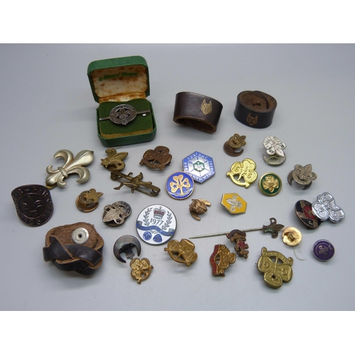 1142 - A collection of Scouts and Girl Guide badges including a Deutsche Jungvolk badge and four woggles