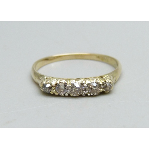 1156 - A Victorian 18ct gold and five stone diamond ring, 2.1g, P