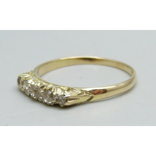 1156 - A Victorian 18ct gold and five stone diamond ring, 2.1g, P