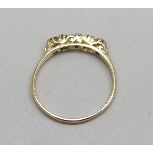 1156 - A Victorian 18ct gold and five stone diamond ring, 2.1g, P