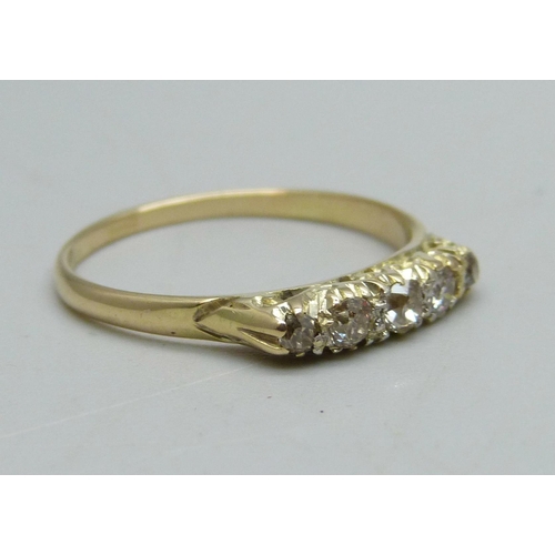 1156 - A Victorian 18ct gold and five stone diamond ring, 2.1g, P