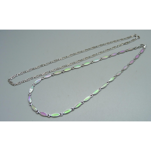 1157 - Two silver necklets, 31g, knot link necklace 46.5cm