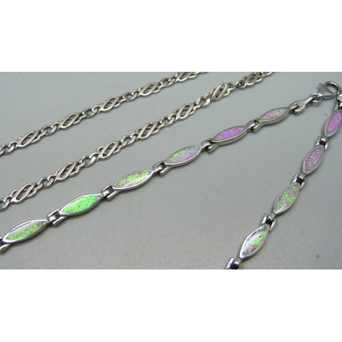 1157 - Two silver necklets, 31g, knot link necklace 46.5cm