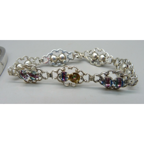 1158 - A silver bangle and a paste stone set bracelet, some stones a/f, 29g