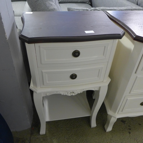 1547 - A white two drawer bedside chest with contrast top