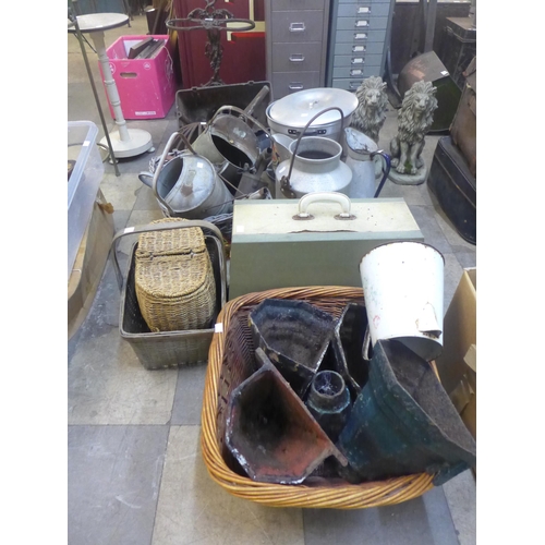 262 - Assorted cast iron drain, hoppers, cistern, galvanised watering cans, etc.