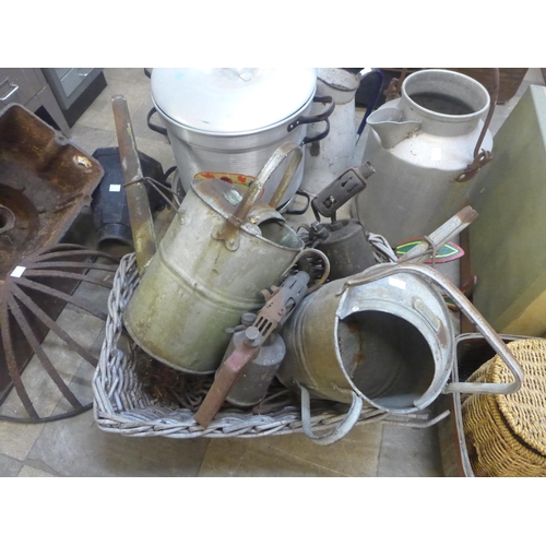 262 - Assorted cast iron drain, hoppers, cistern, galvanised watering cans, etc.