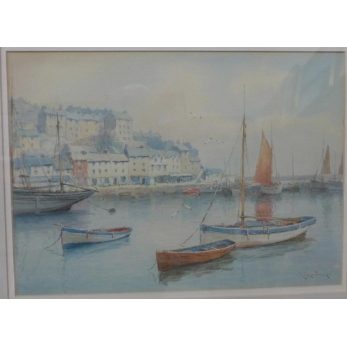 301 - John Mortimer, Brixham Harbour and Brixham Trawlers, watercolour, framed