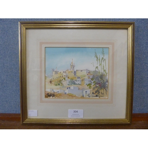 304 - Maltese School, The Citadel, Gozo, watercolour, framed