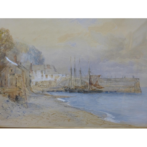 305 - English School, Quayside Boats, watercolour, indistinctly signed, framed