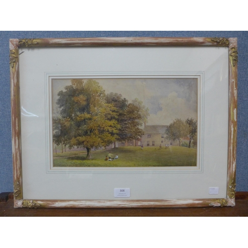 308 - English School (19th Century), The Old Grammar School, Hemsworth, watercolour, label verso, framed