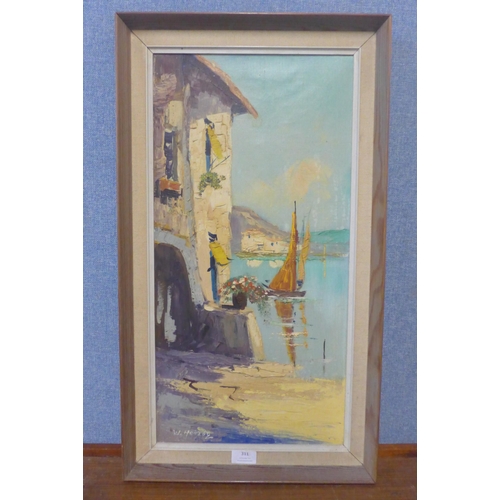 311 - W. Henry, Mediterranean coastal landscape, acrylic on canvas, framed