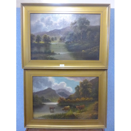 313 - Scottish School (19th Century), pair of Highland landscapes, oil on canvas, indistinctly signed, fra... 