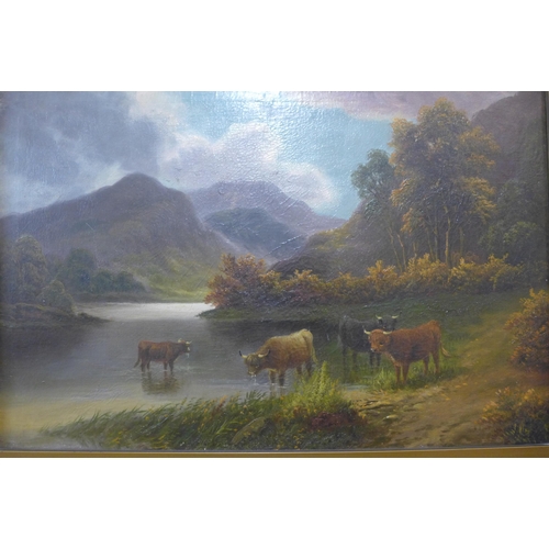 313 - Scottish School (19th Century), pair of Highland landscapes, oil on canvas, indistinctly signed, fra... 