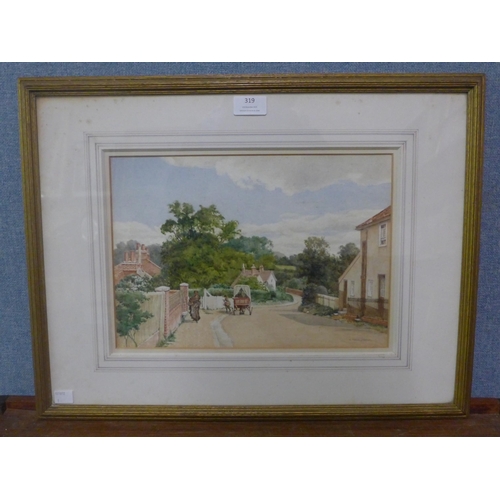 319 - Edward Thomas Johns, village landscape, watercolour, framed