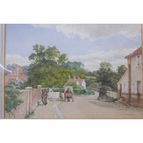 319 - Edward Thomas Johns, village landscape, watercolour, framed