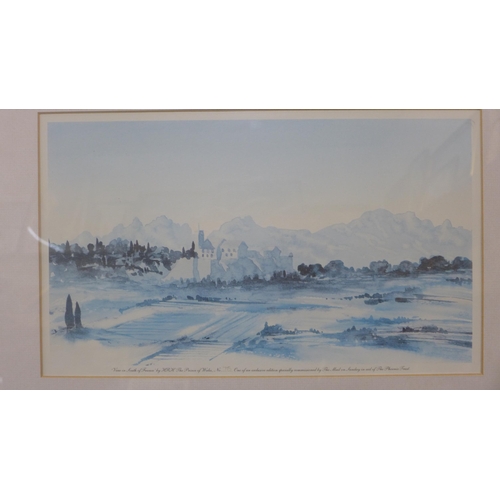 321 - A print, View in the South of France by H.R.H. The Prince of Wales, framed, c.o.a. verso