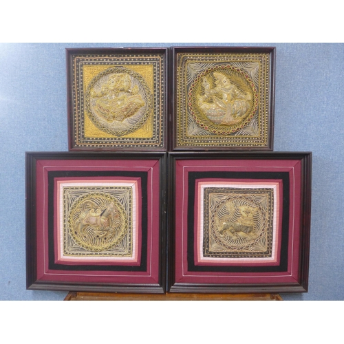 324 - Four Indian embroideries, framed