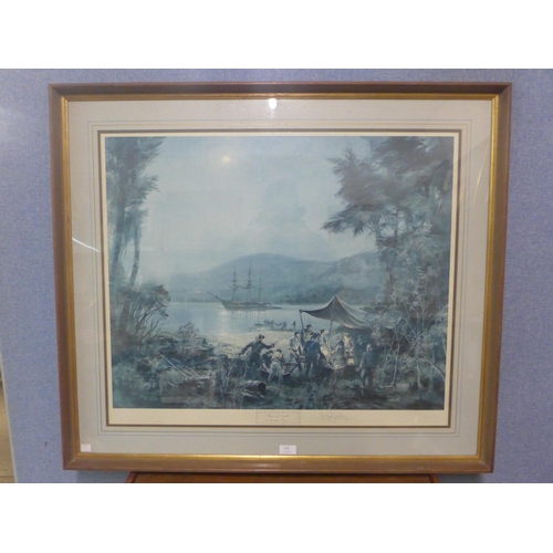 329 - A signed Montague Dawson print, Pieces of Eight, framed