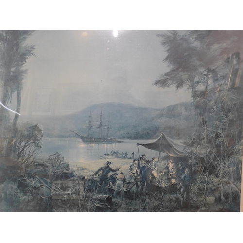 329 - A signed Montague Dawson print, Pieces of Eight, framed