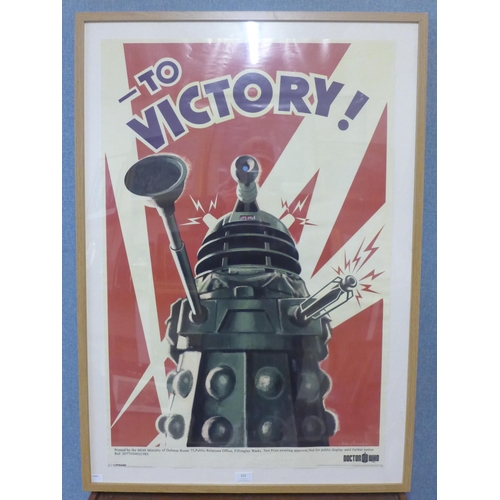 332 - A vintage Dr. Who, To Victory print, framed