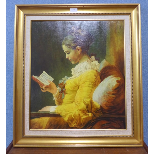 346 - After Jean Honore Fragonard (French 1732-1806) Girl Reading, overprinted print, framed