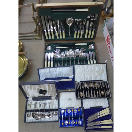 370 - A B & J Sippel Ltd., canteen of plated cutlery and five cased cutlery sets, including faux ivory han... 