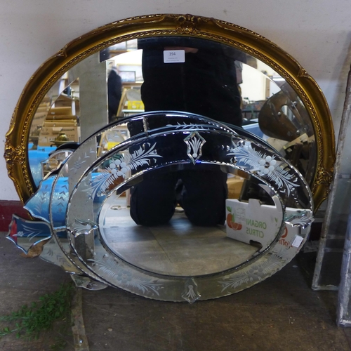 394 - Two Venetian style mirrors and a gilt framed mirror