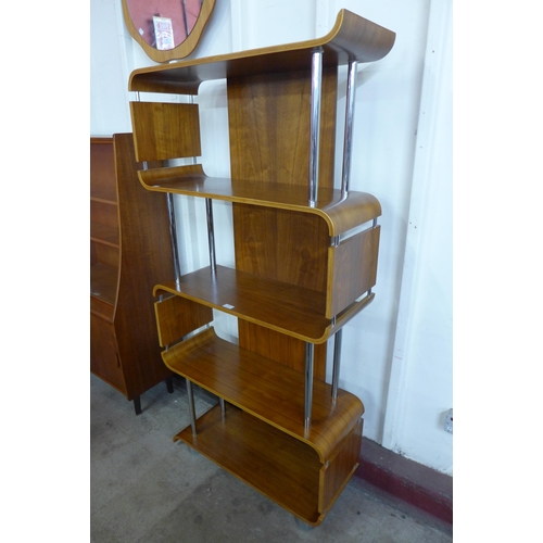 71 - A chrome and walnut four tier bookcase