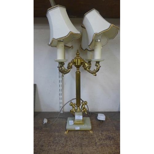 378 - A French onyx and brass table lamp