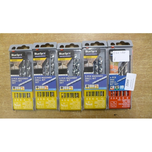 2049 - Four 5-piece masonry drill bit sets and a 6-piece HSS drill bit set