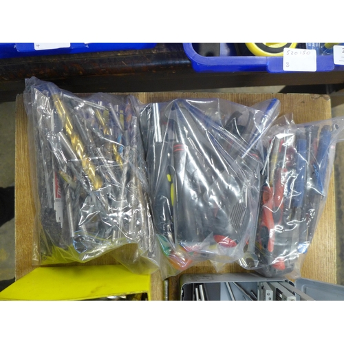 2055 - 3 Trays and 3 bags of assorted engineering tools