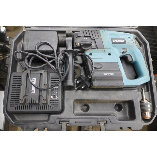 2116 - An Erbauer 24v SDS plus hammer drill with battery and charger in case