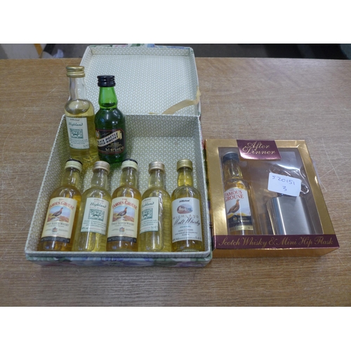 2158 - 7 Whisky Miniatures  and a Famous Grouse gift set