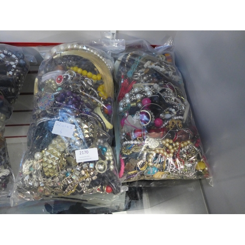 2170 - 2 Bags of costume jewellery